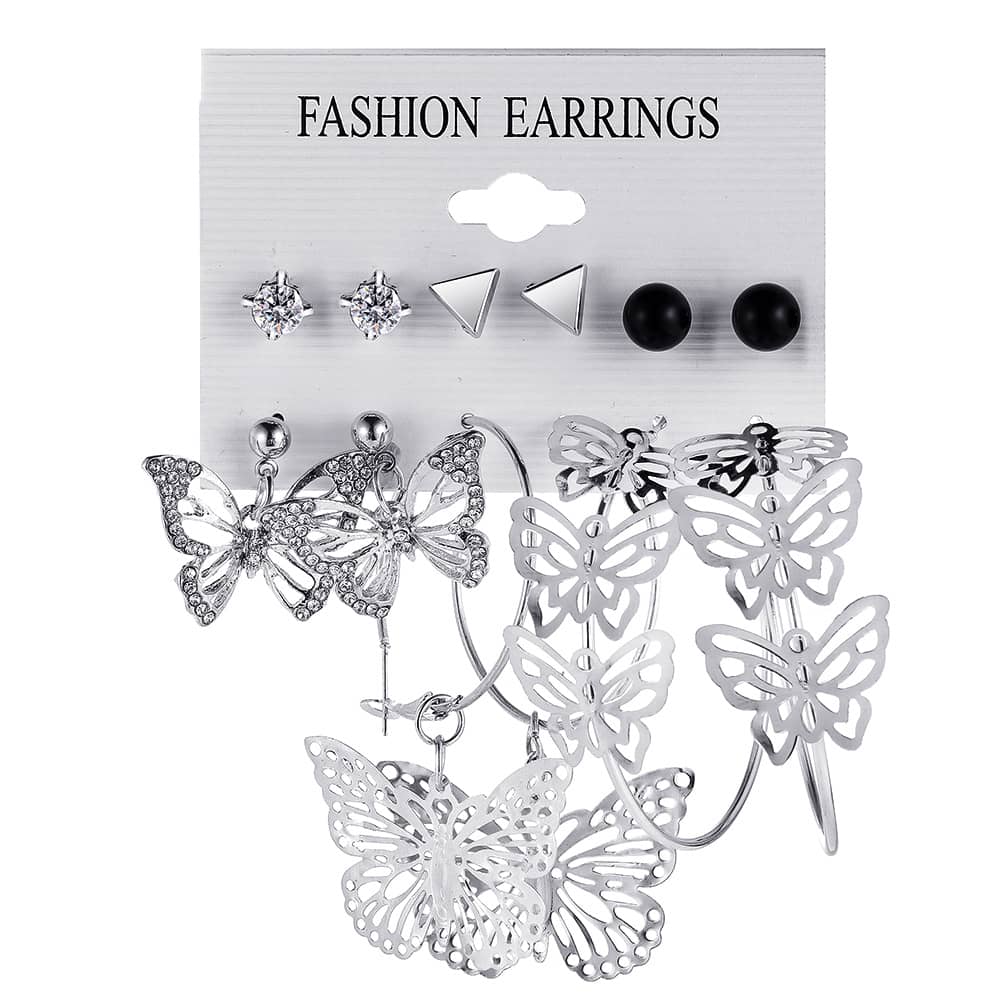 Silver butterfly earring set
